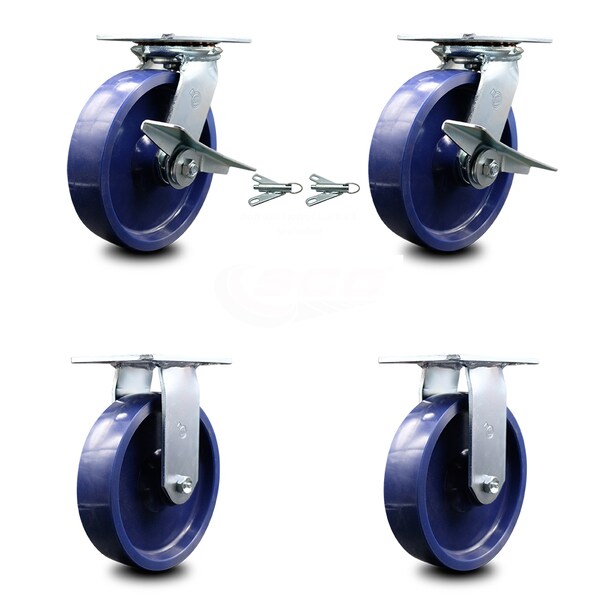 8 Inch Solid Poly Caster Brakes/Swivel Locks and 2 Rigid, 2PK